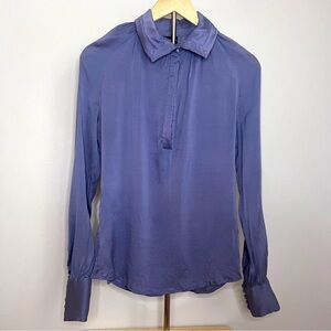 Just Cavalli Silk Long Sleeve Blouse Purple Size 42 5-Button Cuffs EUC